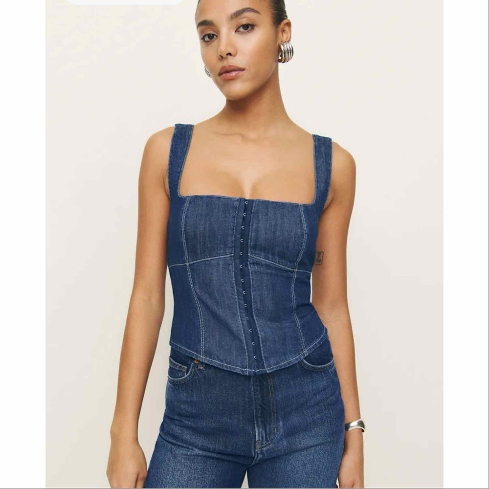 Reformation Dark Blue Denim Corset Top